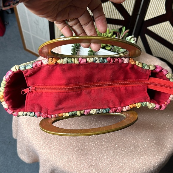 Cappelli Straworld Tote Handbag Purse Red Multicolor - Picture 7 of 9